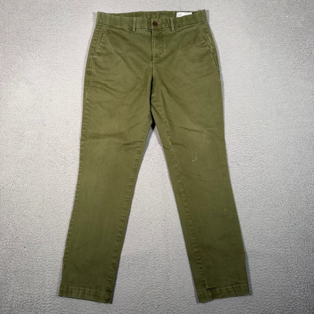 GAP Pants Mens 34x32 Green Tech Slim Chino Pockets Casual Preppy Cotton Blend